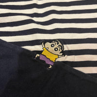 グラニフ クレヨンしんちゃん Tシャツ L ネイビー ボーダー 切替 刺繍 古着