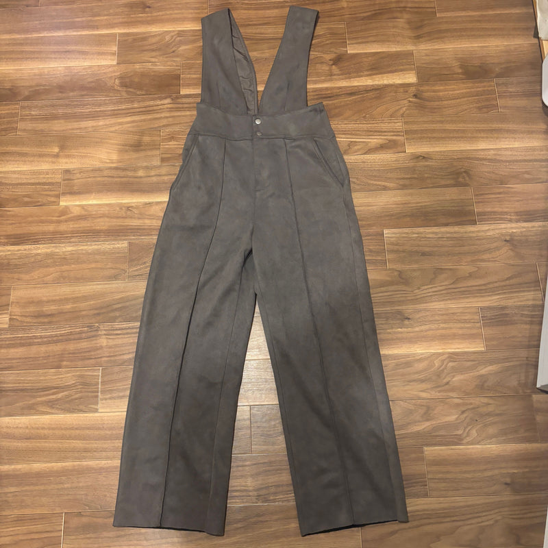 【モード】ZARA ザラ スウェード調 サロペット ワイドパンツ ブラウン S