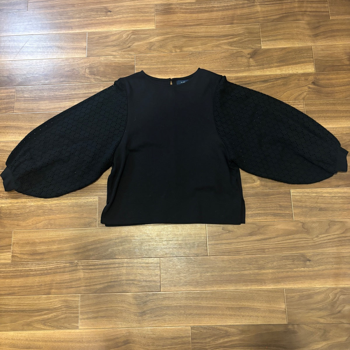 SHIPS シップス 長袖カットソー 黒 M ボリュームスリーブ レース袖
