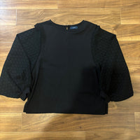 SHIPS シップス 長袖カットソー 黒 M ボリュームスリーブ レース袖