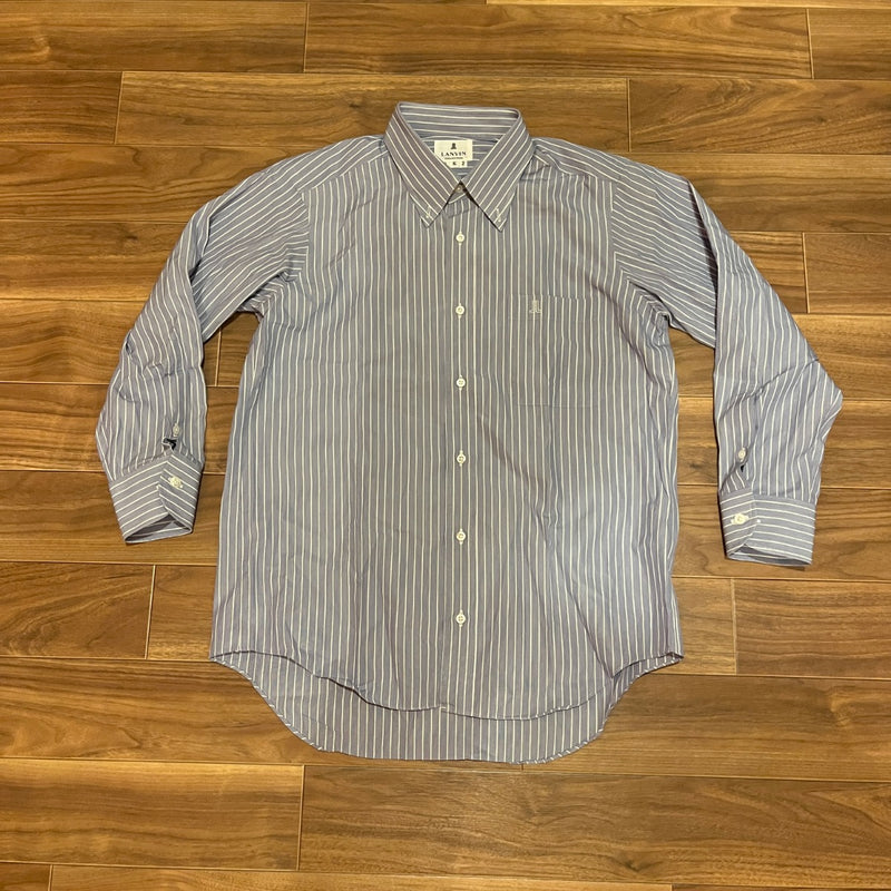 LANVIN COLLECTION 長袖 ストライプシャツ ブルー S ロゴ