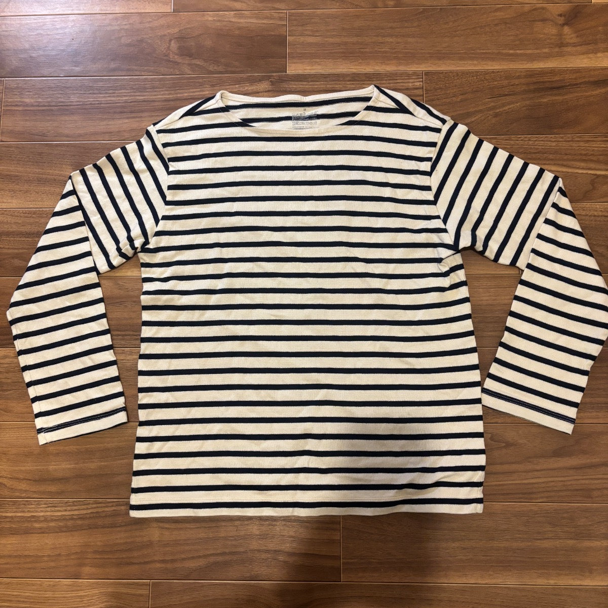 無印良品 MUJI ボーダー 長袖Tシャツ 白黒 M ボートネック コットン