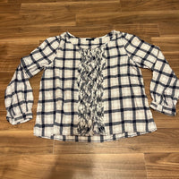 Gap ギャップ 長袖シャツ ブラウス M ネイビー チェック フリル 綿
