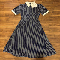 CHICLINE ワンピース ネイビー S ストライプ 白襟 パフスリーブ 新品