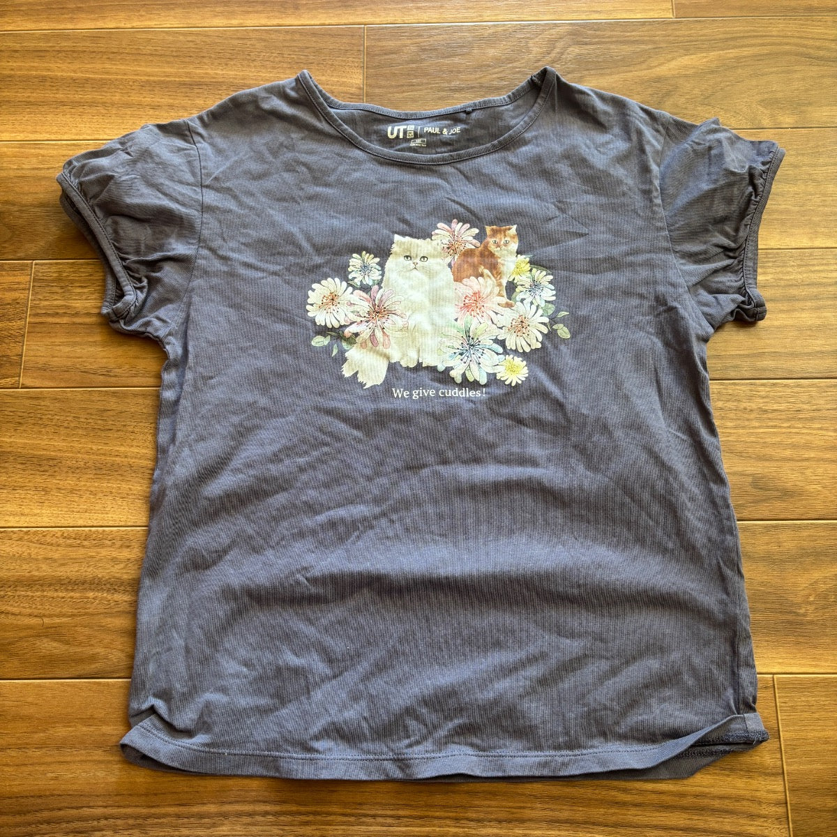 UNIQLO ポール&ジョー Tシャツ ブルーグレー 140cm 猫 花柄 コラ