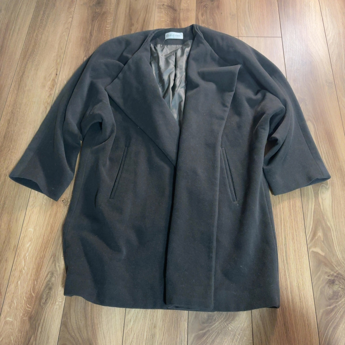 Calvin Klein ウールノーカラーコート グレー M