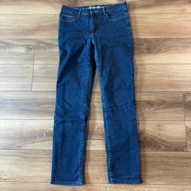 Eddie Bauer 裏地チェック デニムパンツ ブルー S ストレッチ