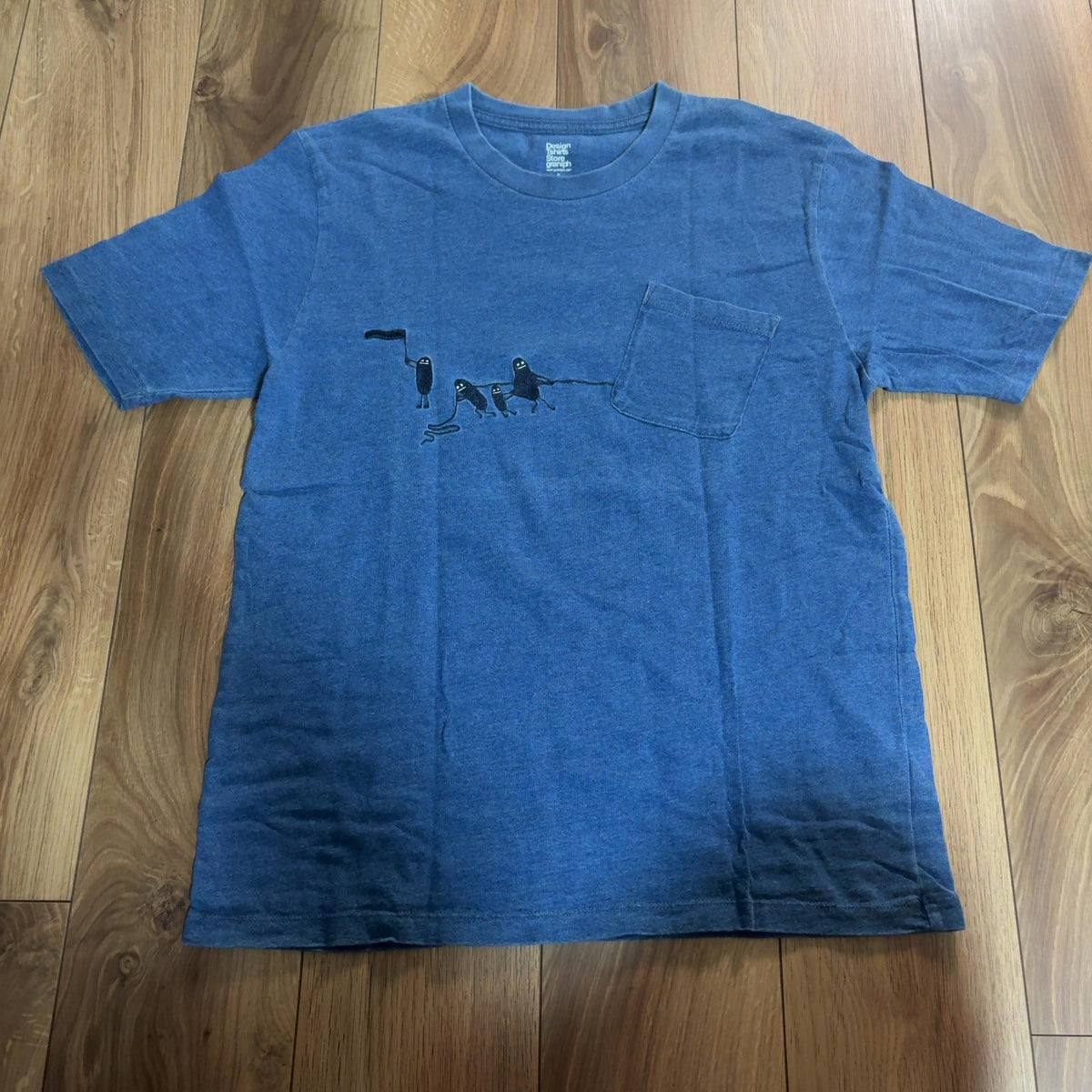 graniph Tシャツ ブルー S ビューティフルシャドー 刺繍 ポケット
