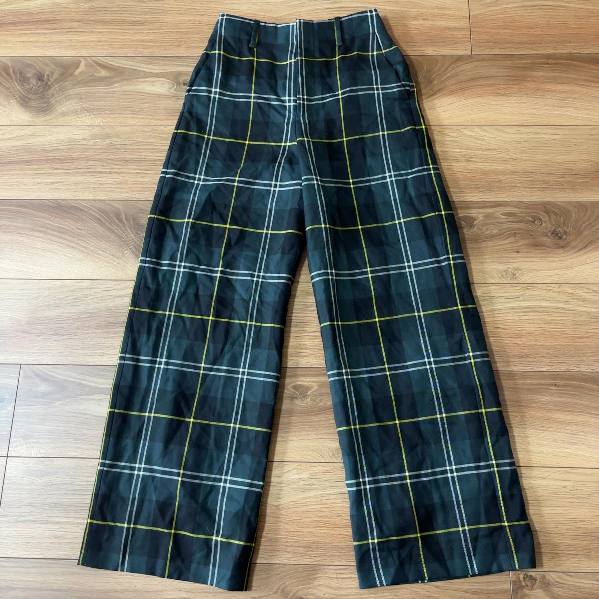 UNITED ARROWS ウール ワイドパンツ グリーン チェック 36 S