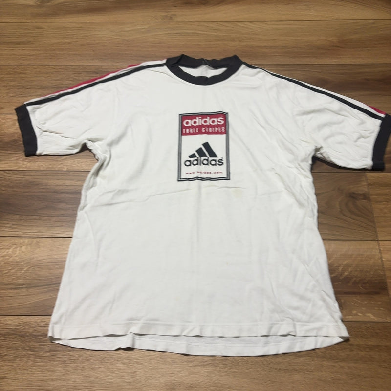 adidas リンガーTシャツ 白 L パフォーマンスロゴ Y2K