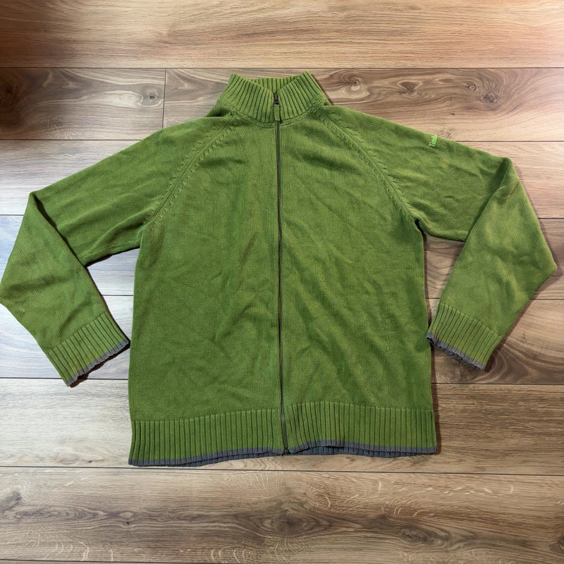 Timberland フルジップ コットンニット グリーン M 袖ロゴ