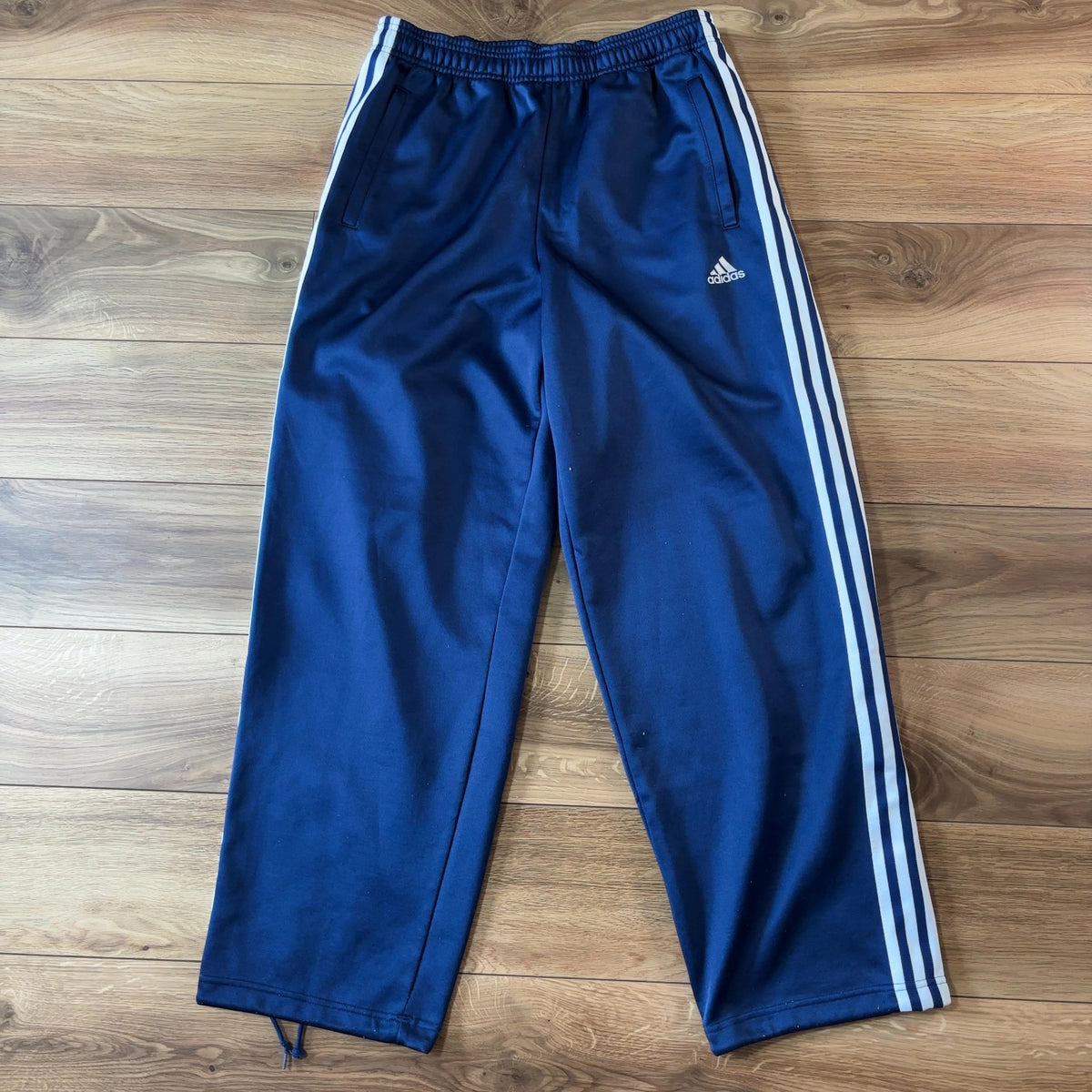 adidas トラックパンツ ネイビー L サイドライン 裾ジップ 90s