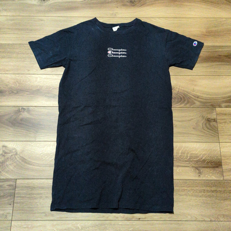 Champion Tシャツワンピース ネイビー M 3連ロゴ 半袖 コットン