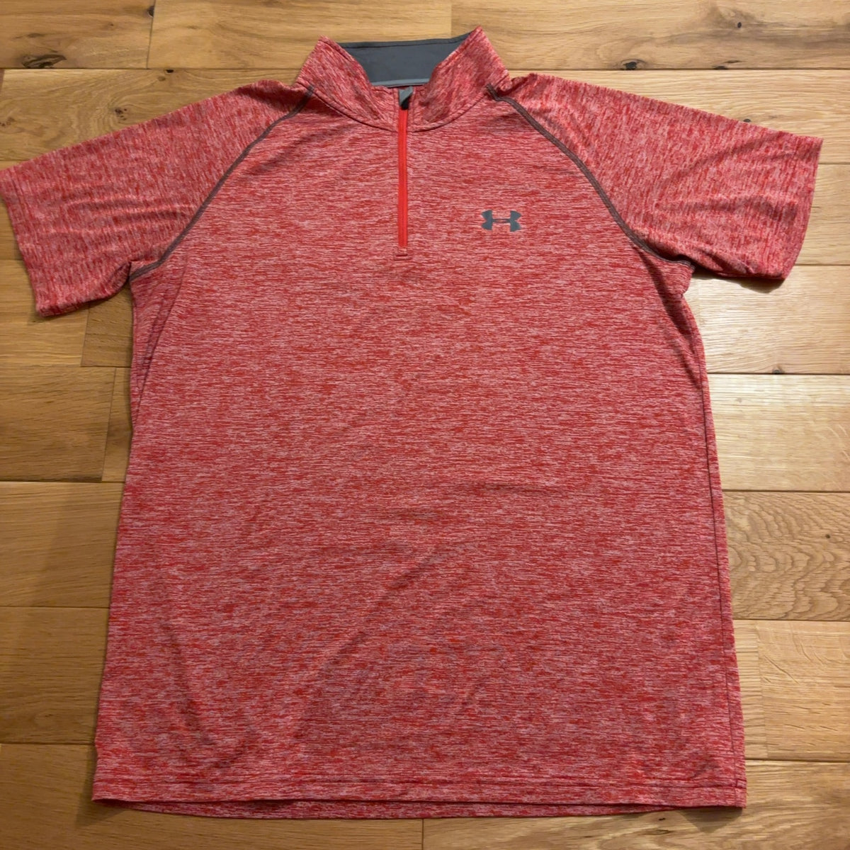 UNDER ARMOUR ハーフジップ半袖Tシャツ 赤 XL 杢柄 スポーツ
