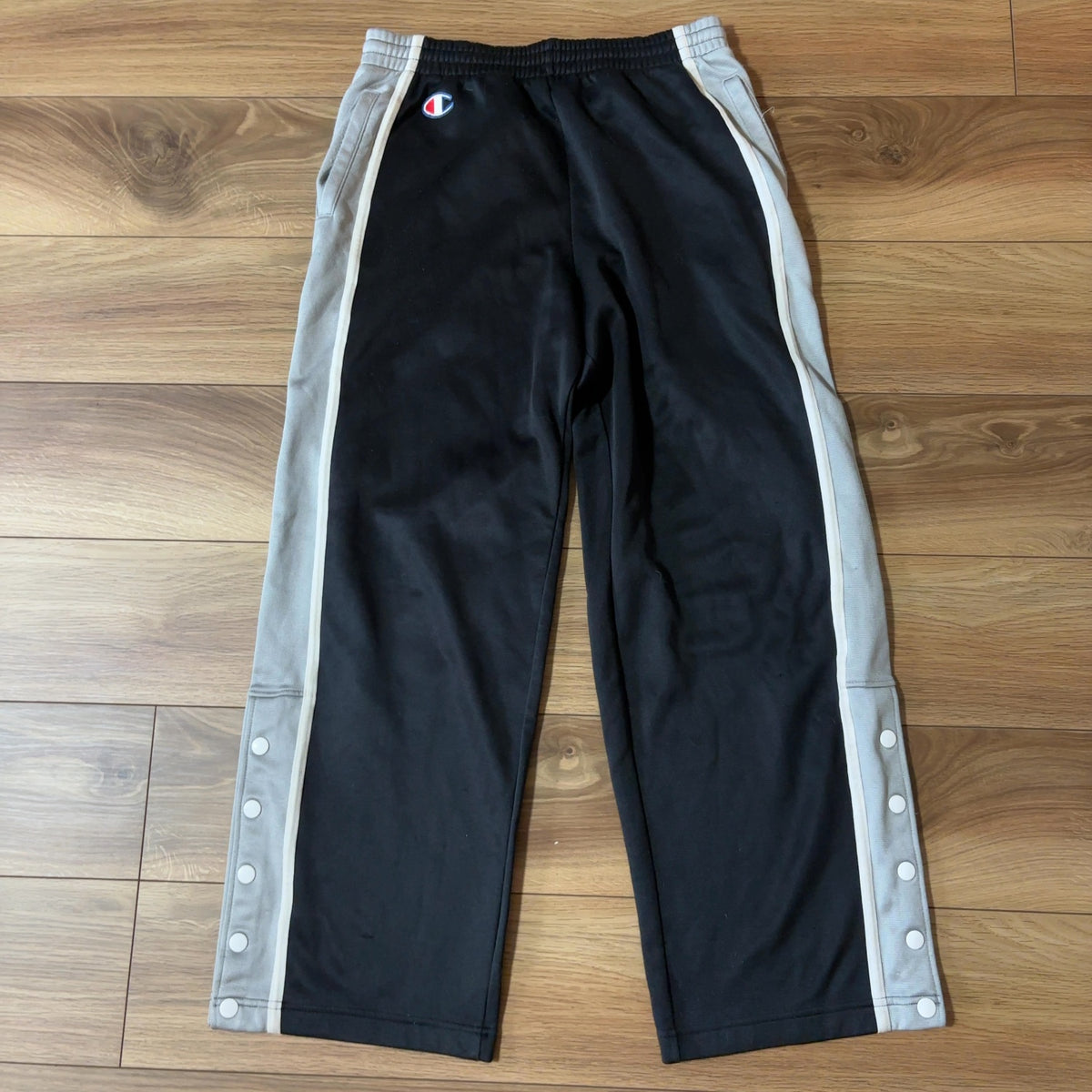 Champion トラックパンツ 黒 M サイドライン スナップボタン ジャージ