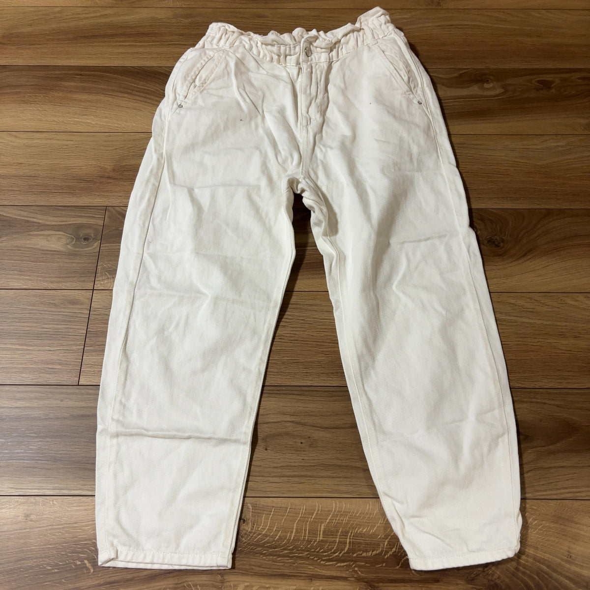ZARA ホワイトデニムパンツ レディース XL ウエストゴム テーパード