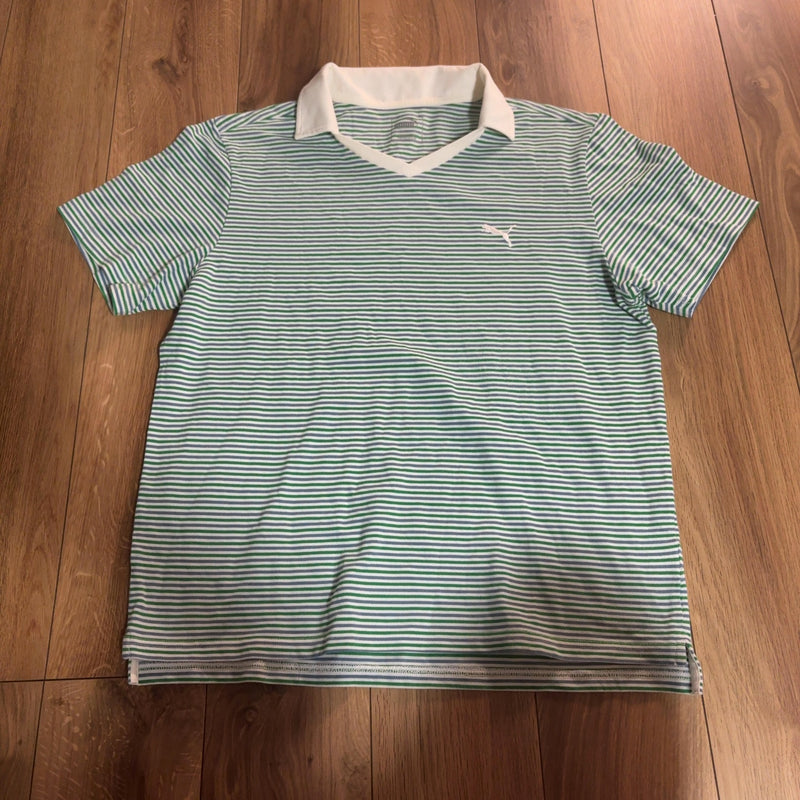 PUMA ポロシャツ ボーダー 白 緑 青 2XL スキッパー
