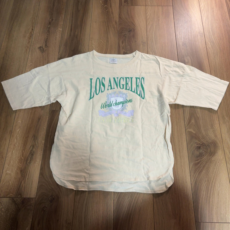 coen Tシャツ ベージュ L カレッジロゴ フットボールT ラウンドヘム