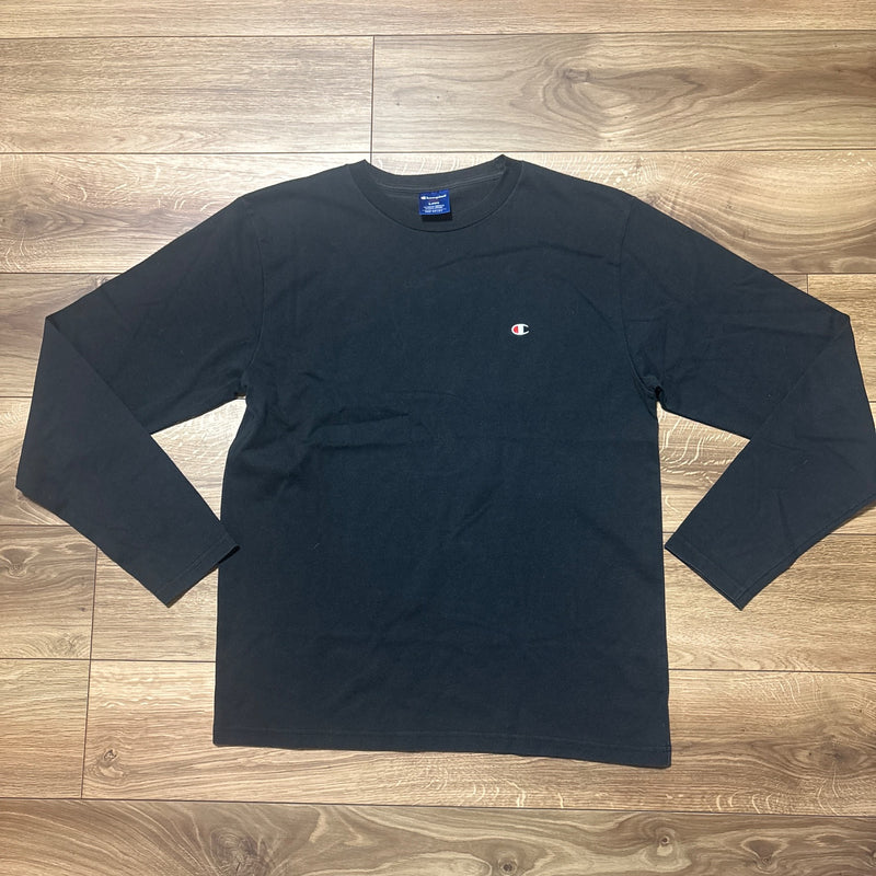 Champion 長袖Tシャツ 黒 L 胸ロゴ 袖ロゴ ゴールドウイン