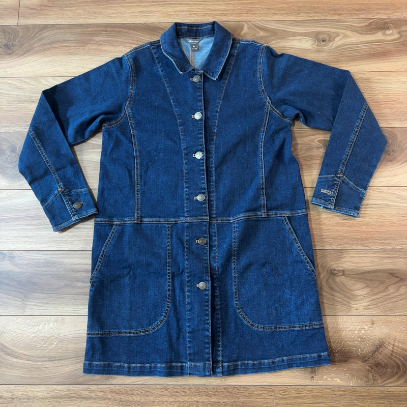 Eddie Bauer デニムハーフコート ネイビー S ストレッチ