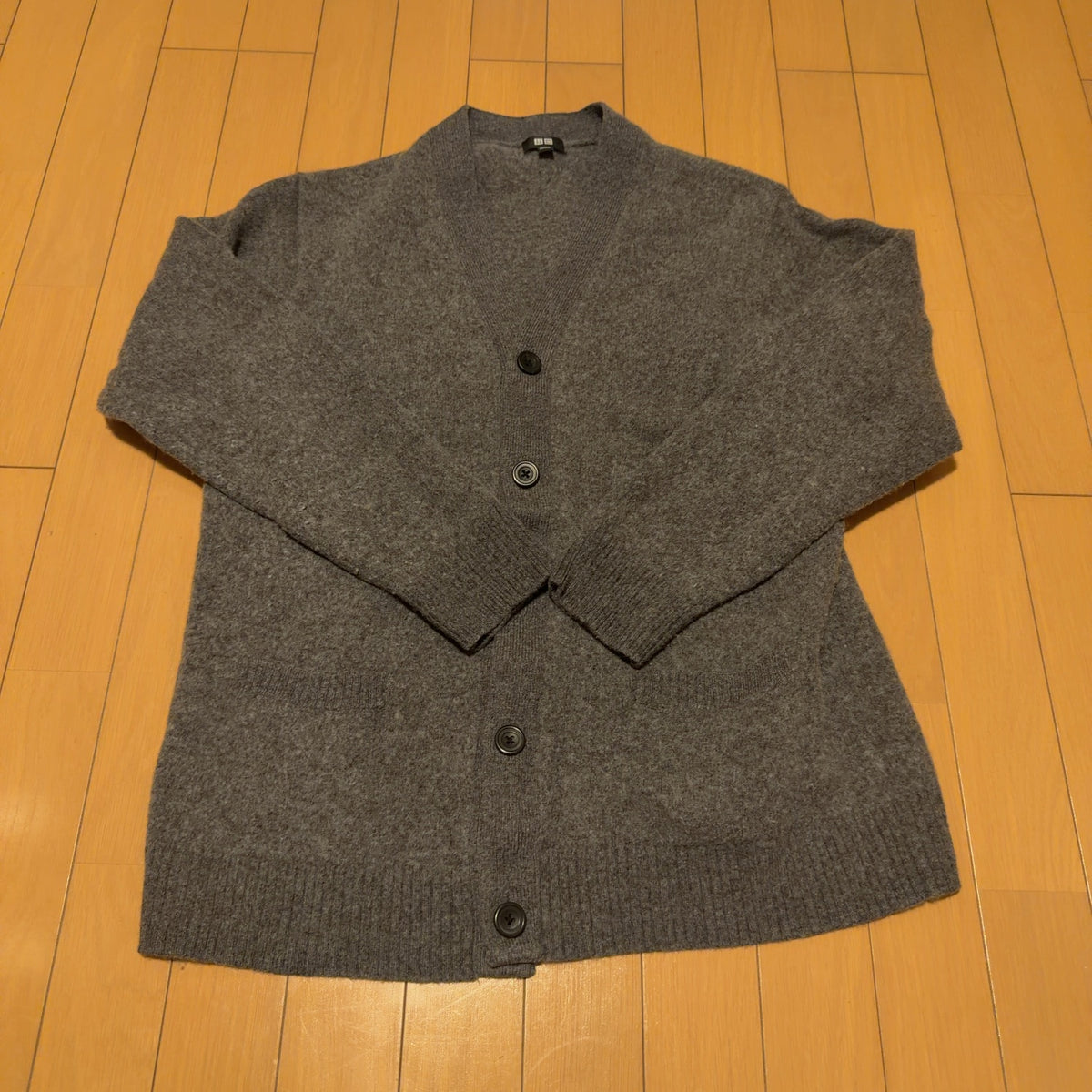 UNIQLO ラムVネックカーディガン グレー XL ウール100%