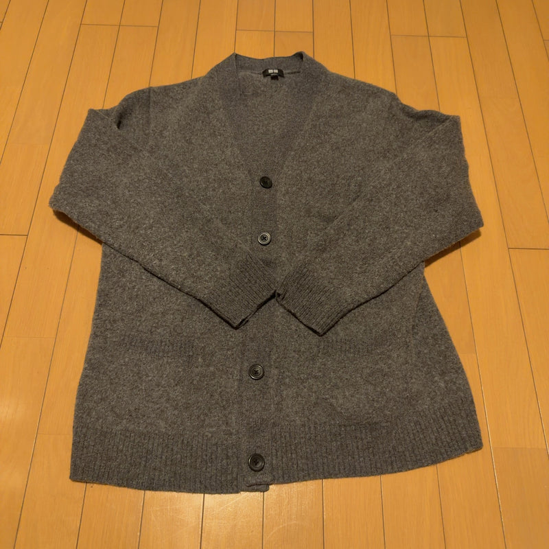 UNIQLO ラムVネックカーディガン グレー XL ウール100%