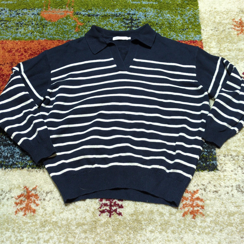 AMERICAN HOLIC ボーダー柄 スキッパーニット ネイビー L