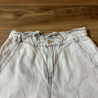 ZARA テーパードデニムパンツ ホワイト レディース XL ギャザーウエスト