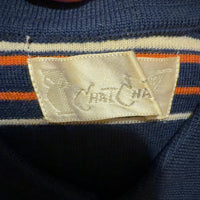 CHAT CHA 半袖 ニット ポロシャツ スキッパー ネイビー XS レトロ ボーダー