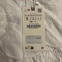 ZARA レースビッグカラー Tシャツ ホワイト S 半袖 刺繍