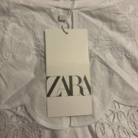 ZARA レースビッグカラー Tシャツ ホワイト S 半袖 刺繍