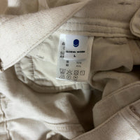 GLOBAL WORK 麻綿ワイドパンツ ベージュ L タック入り