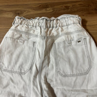 ZARA テーパードデニムパンツ ホワイト レディース XL ギャザーウエスト