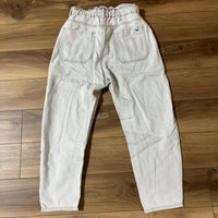 ZARA テーパードデニムパンツ ホワイト レディース XL ギャザーウエスト